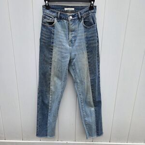 PacSun Jeans Womens 25 Blue High Rise Straight Two Tone Colorblock Raw Hem Denim